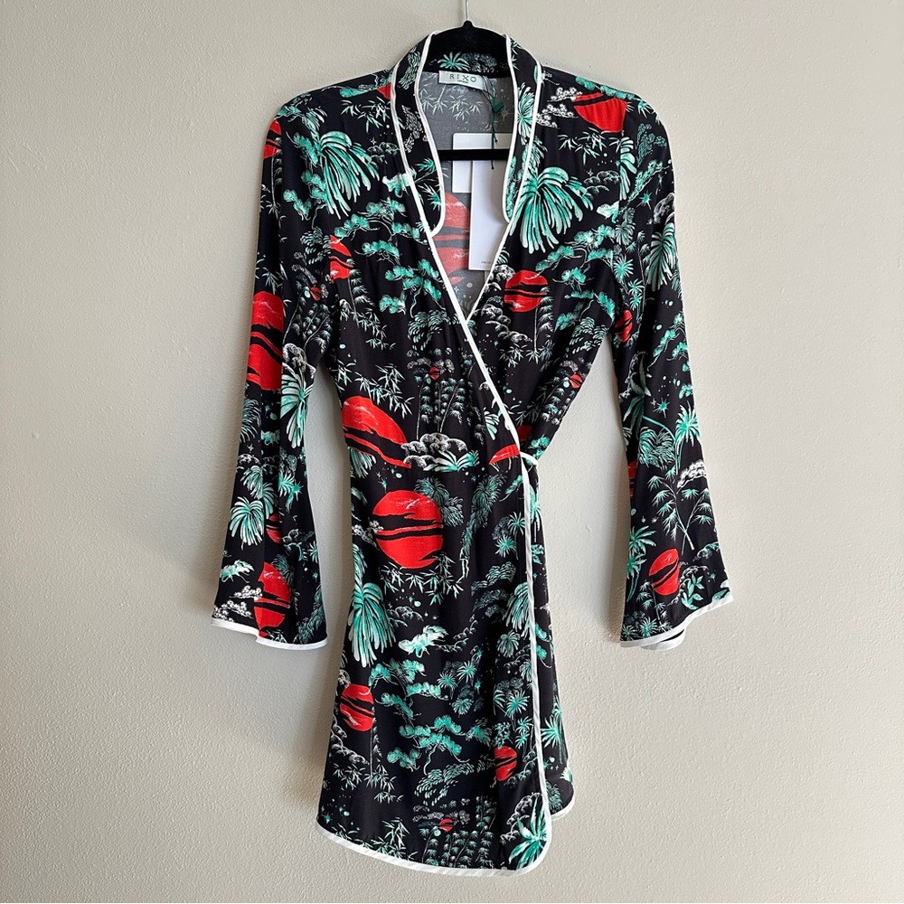 RIXO Iris Dress in Green Oriental Sky, Size Small